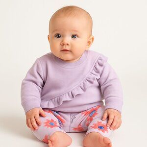 Carters 6 Months Sweater and Pants Set Pink Purple Ruffle Flowers